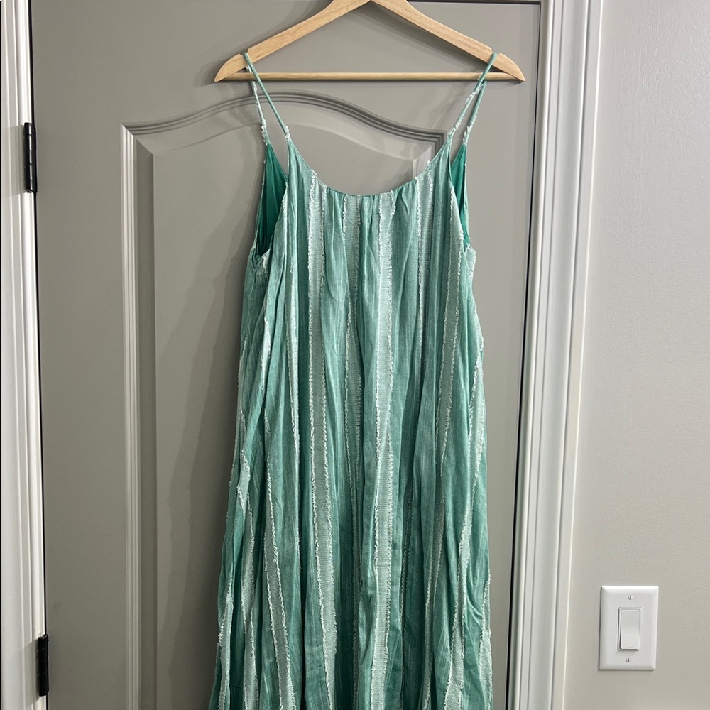 En Creme Teal Striped Maxi Dress